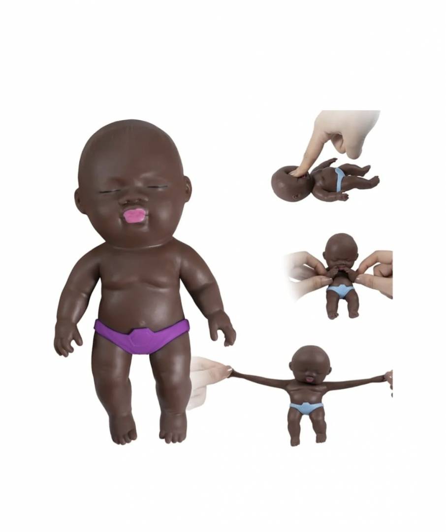 Jucarie antistres, Squishy Papusa Natasha, Ugly Doll, negru, 12 cm