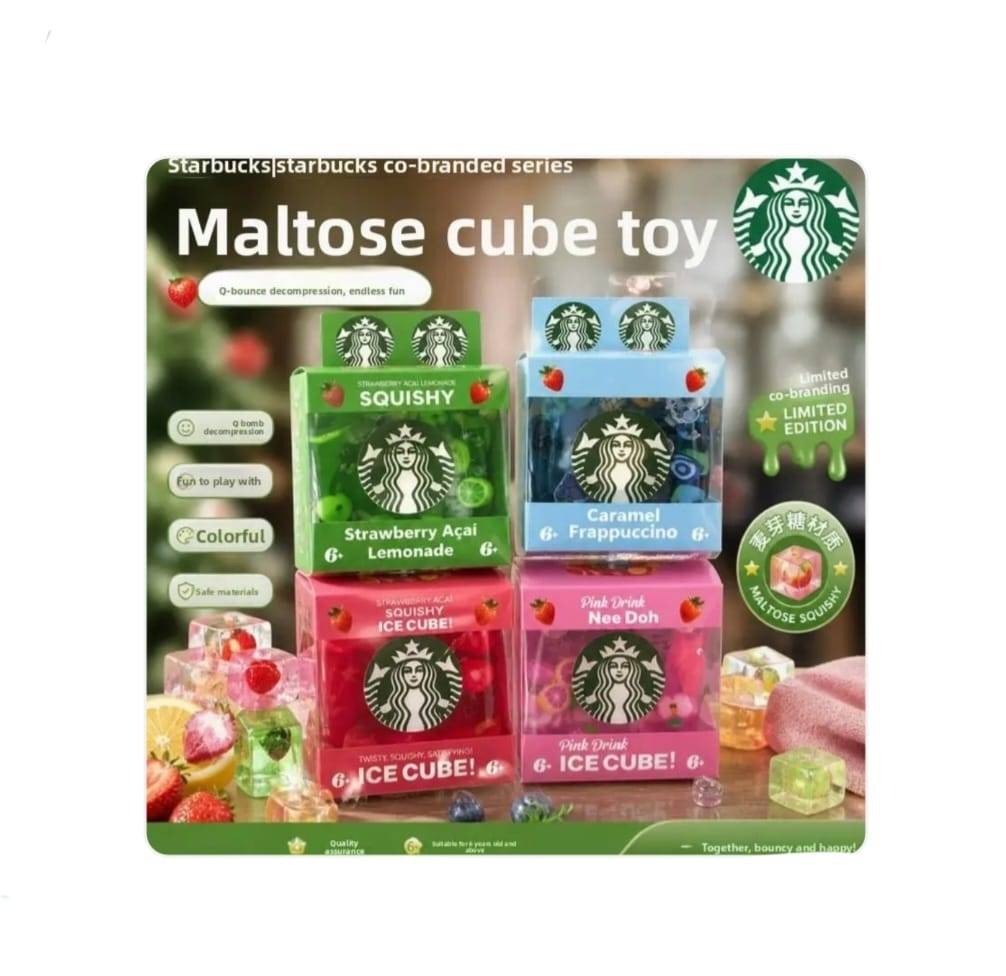 Jucarie antistres squishy, Schylling NeeDoh Nice Cube, STARBUCKS, 1buc, multicolor, 5.5 cm