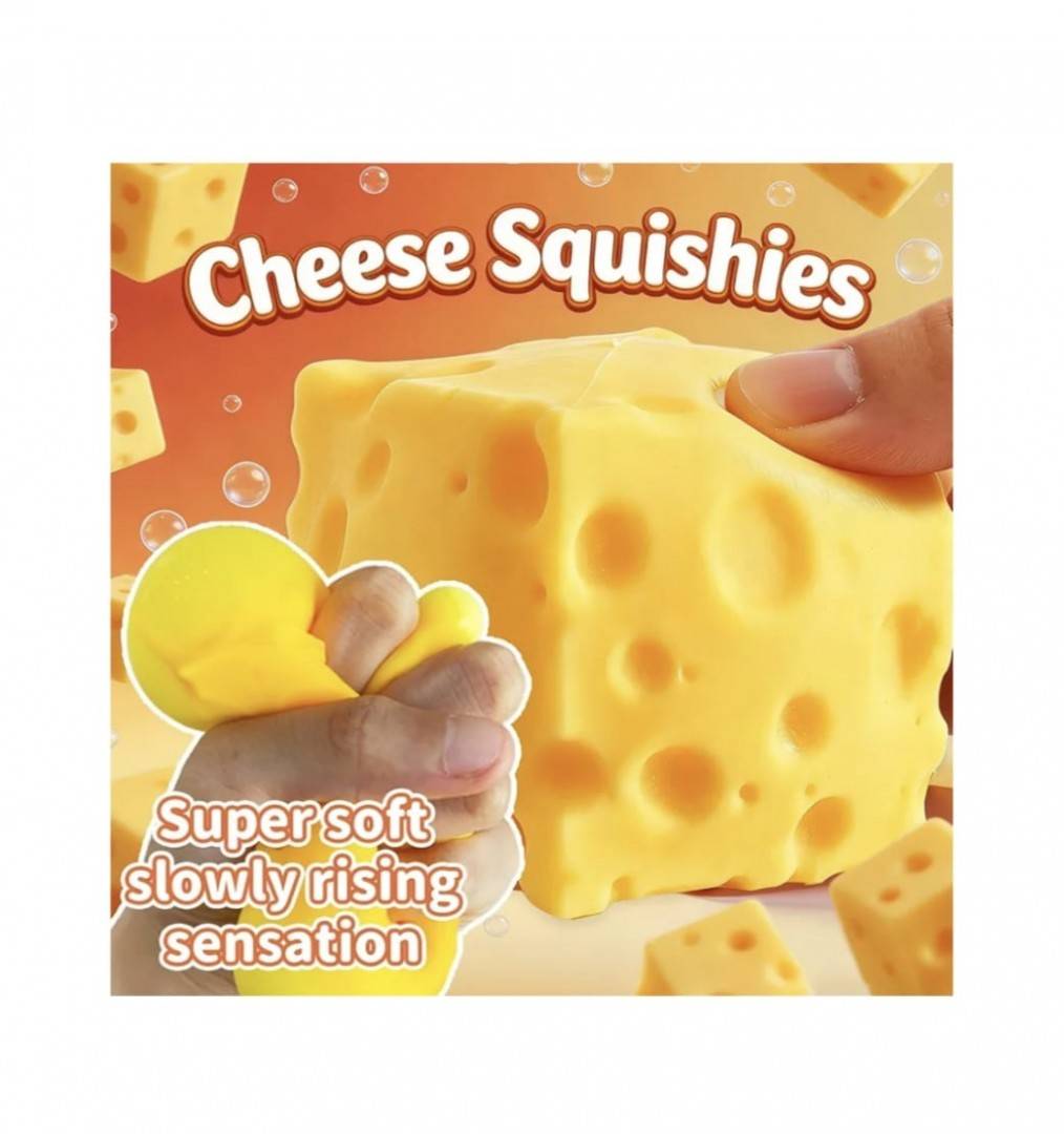 Jucarie antistres, Sqweezy Super Cheese, design realist, textura moale, 10 cm