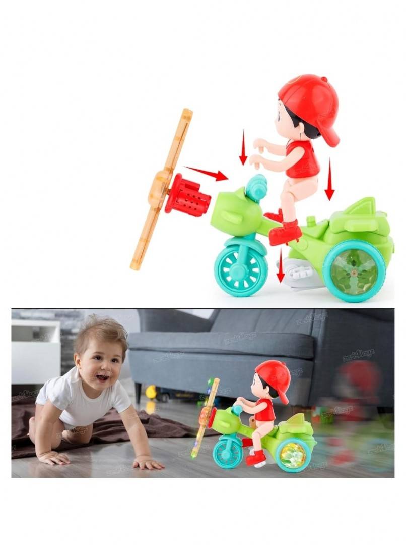 Jucarie Baietelul pe tricicleta, cu sunete si lumini, multicolor