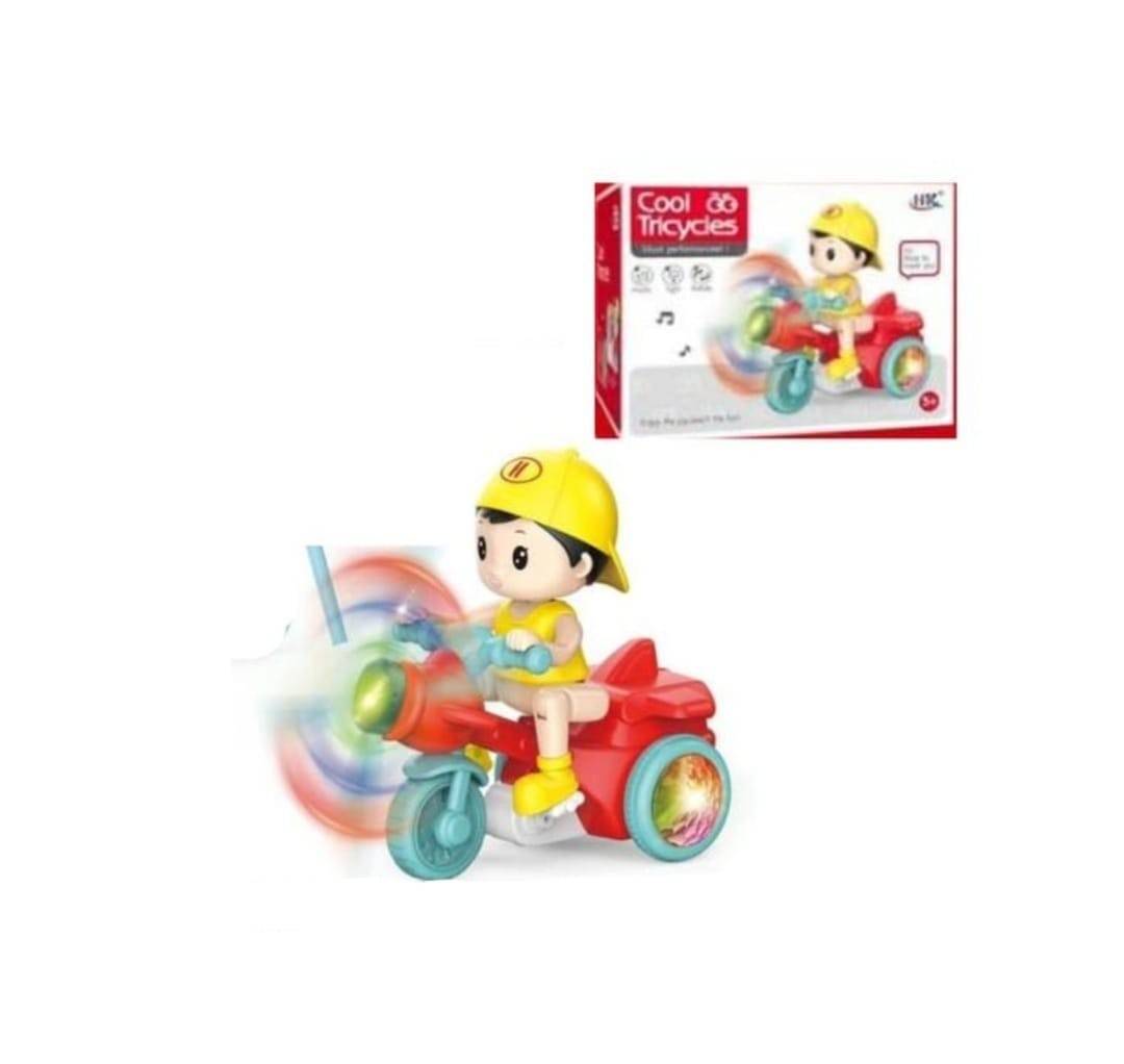 Jucarie Baietelul pe tricicleta, cu sunete si lumini, rosu/galben