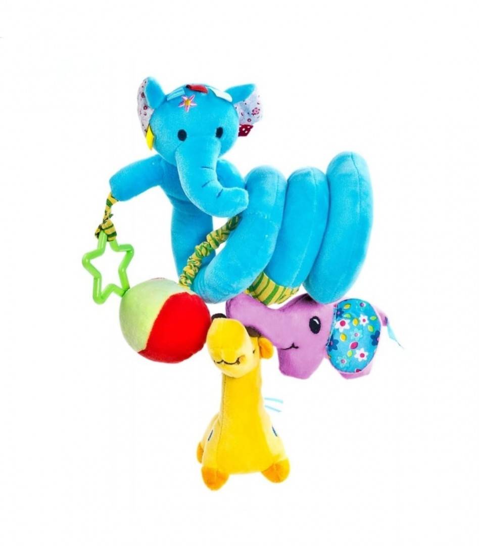 Jucarie bebe Elefant, 2 in 1, pentru patut, carucior, albastru