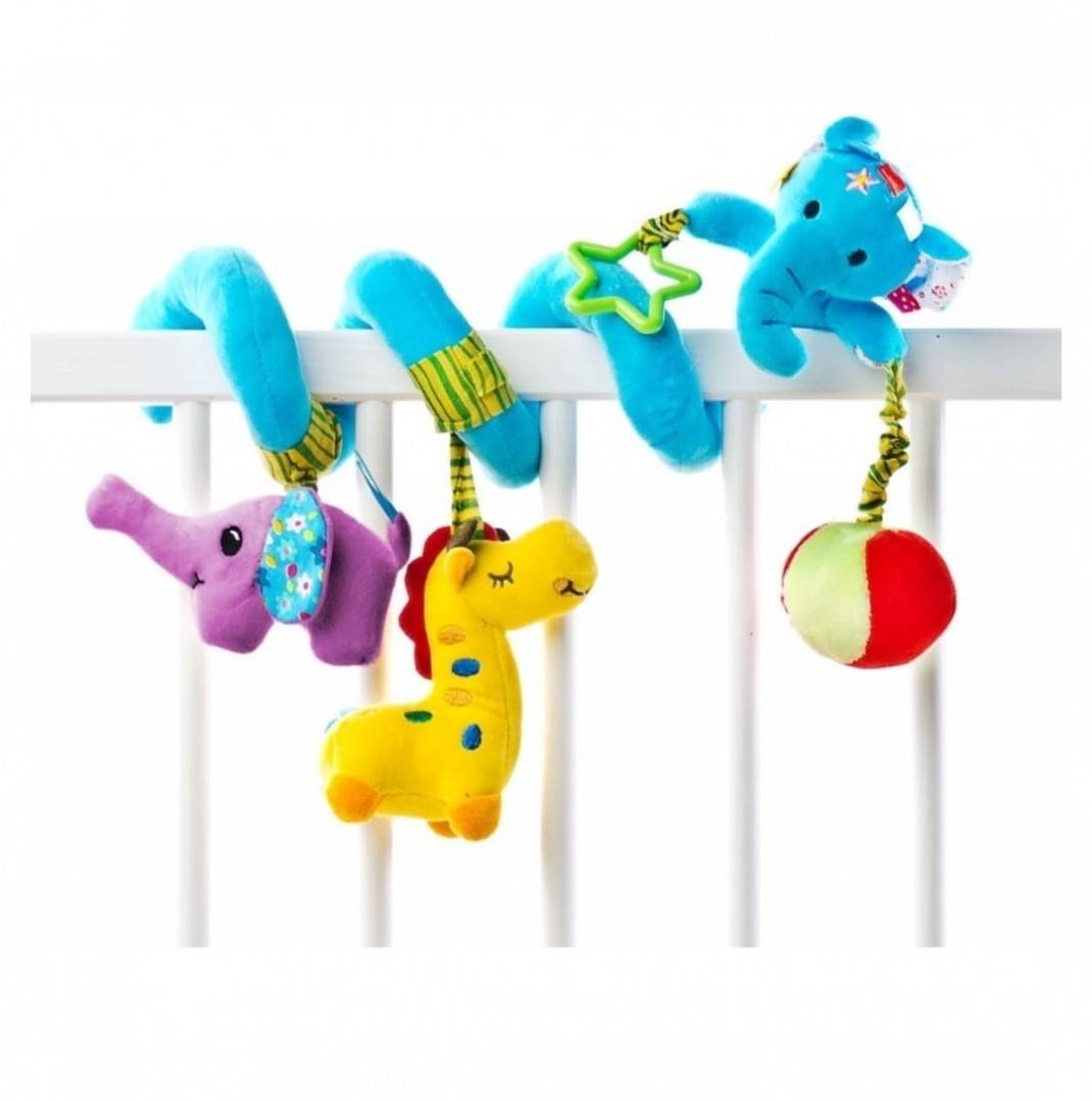 Jucarie bebe Elefant, 2 in 1, pentru patut, carucior, albastru