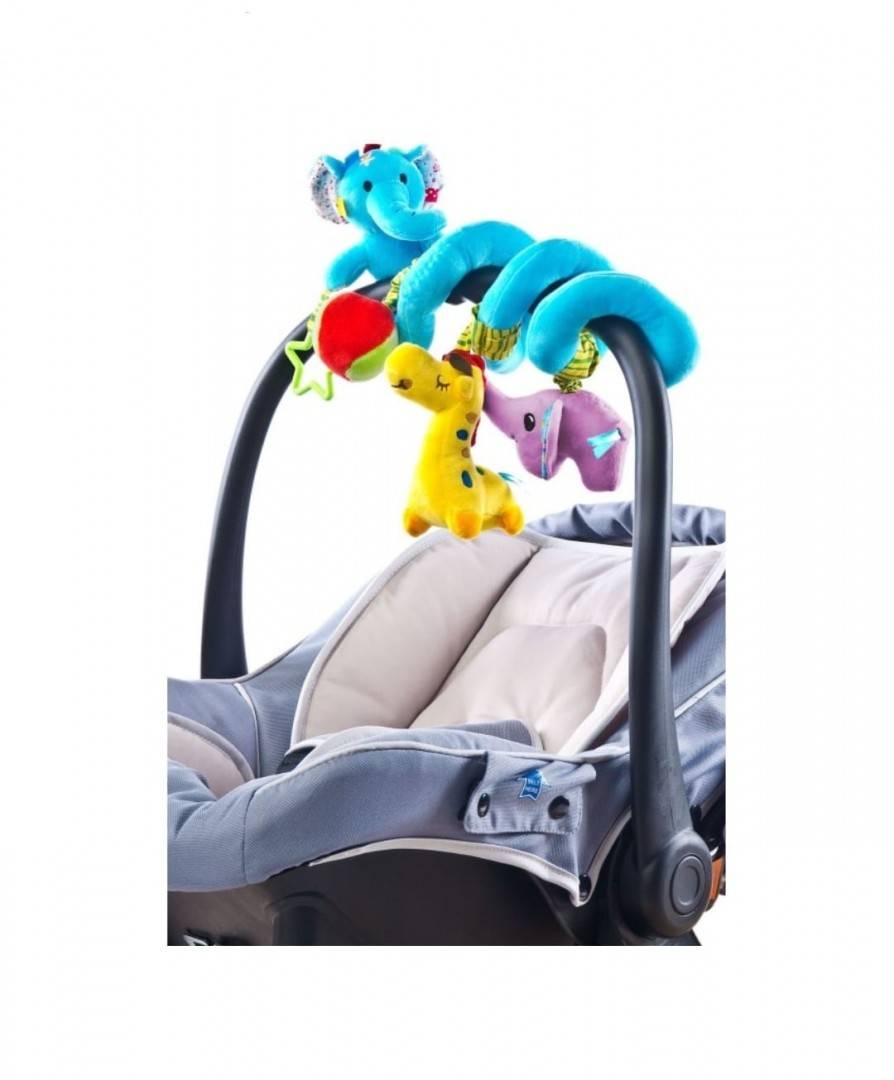 Jucarie bebe Elefant, 2 in 1, pentru patut, carucior, albastru