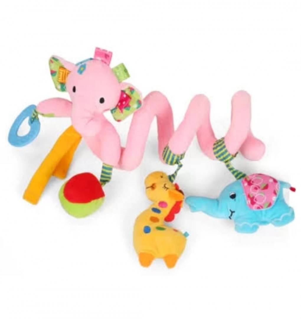 Jucarie bebe Elefant, 2 in 1, pentru patut, carucior, roz