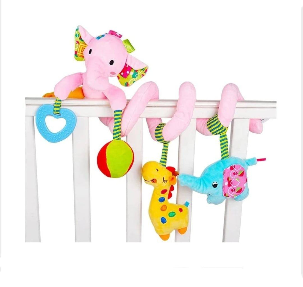 Jucarie bebe Elefant, 2 in 1, pentru patut, carucior, roz