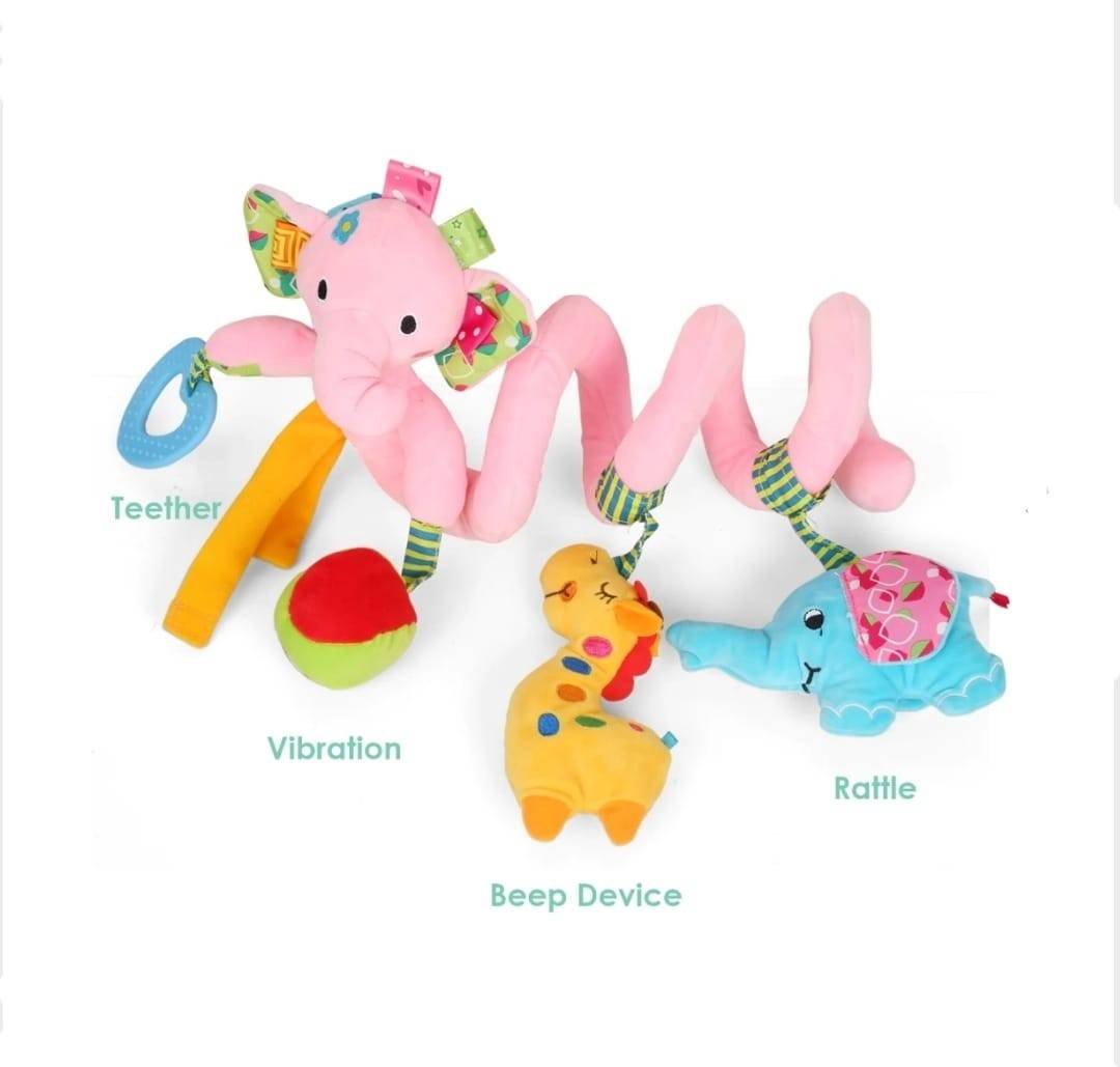 Jucarie bebe Elefant, 2 in 1, pentru patut, carucior, roz