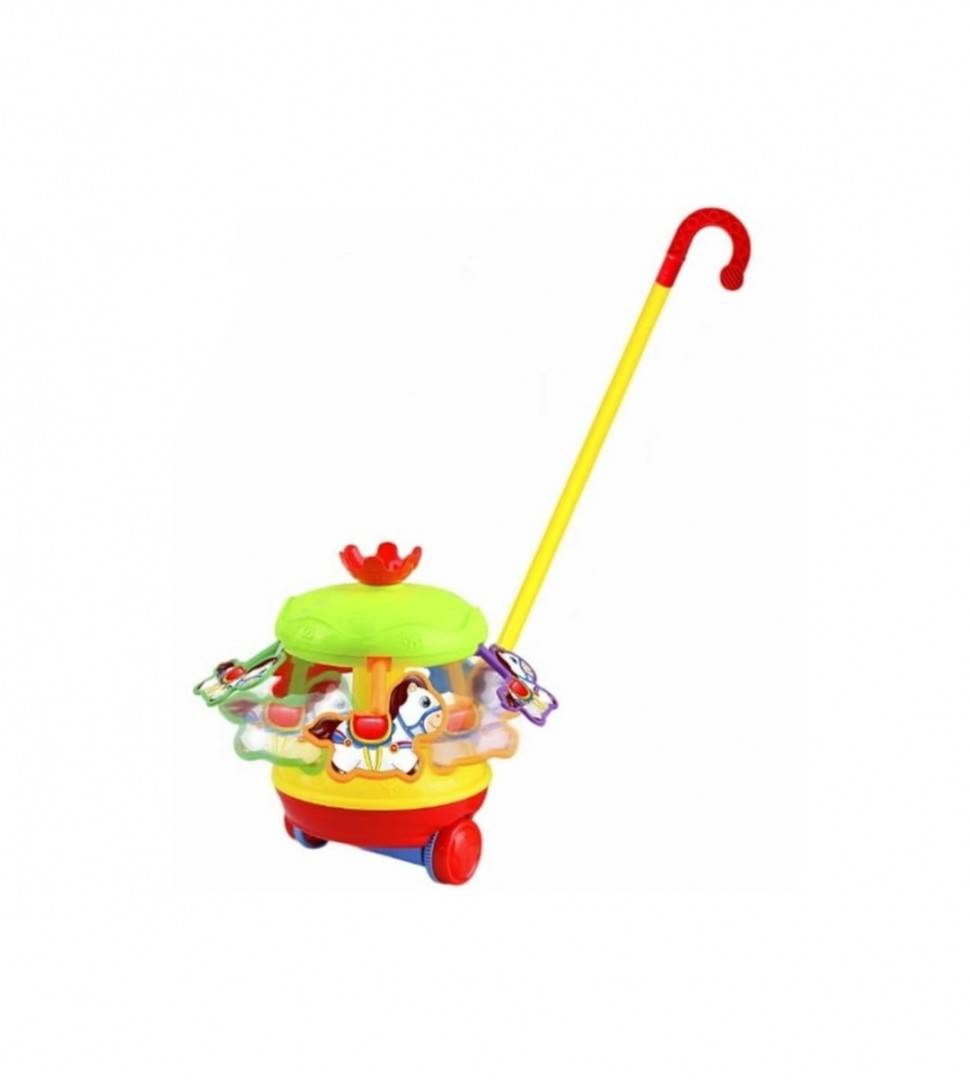 Jucarie de impins, Carusel cu caluti, sunete, multicolor