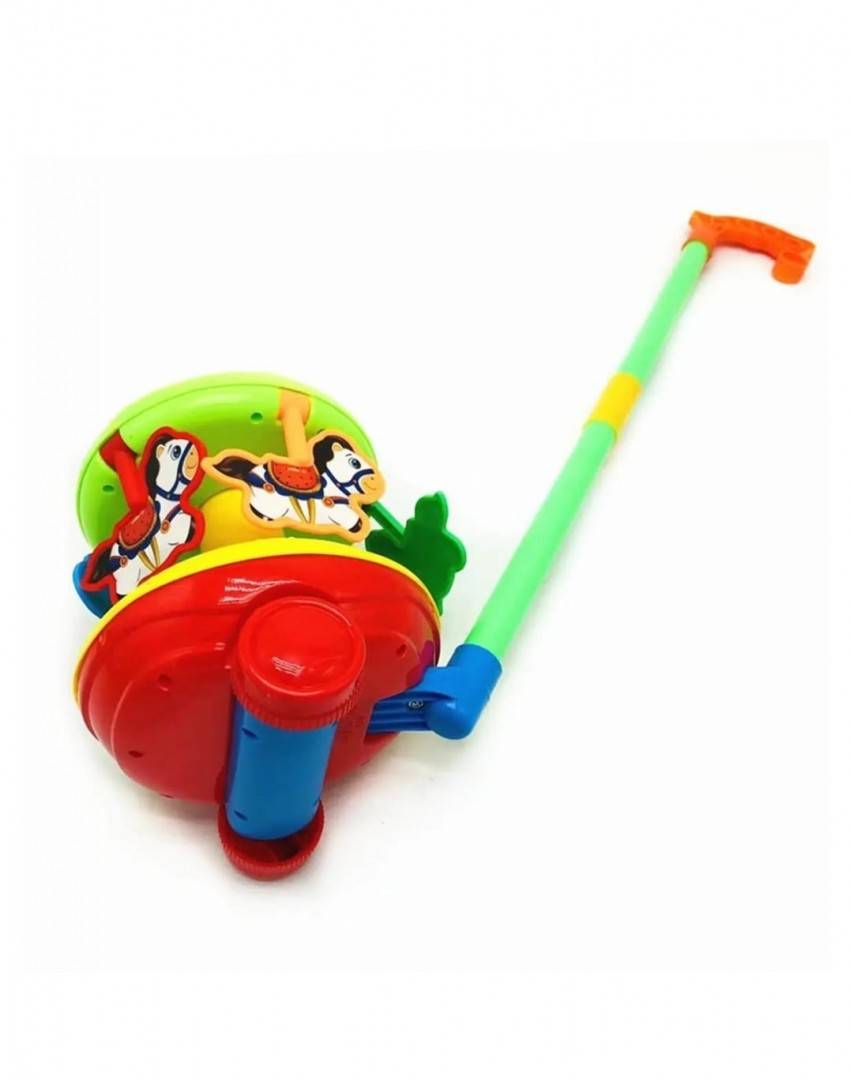 Jucarie de impins, Carusel cu caluti, sunete, multicolor