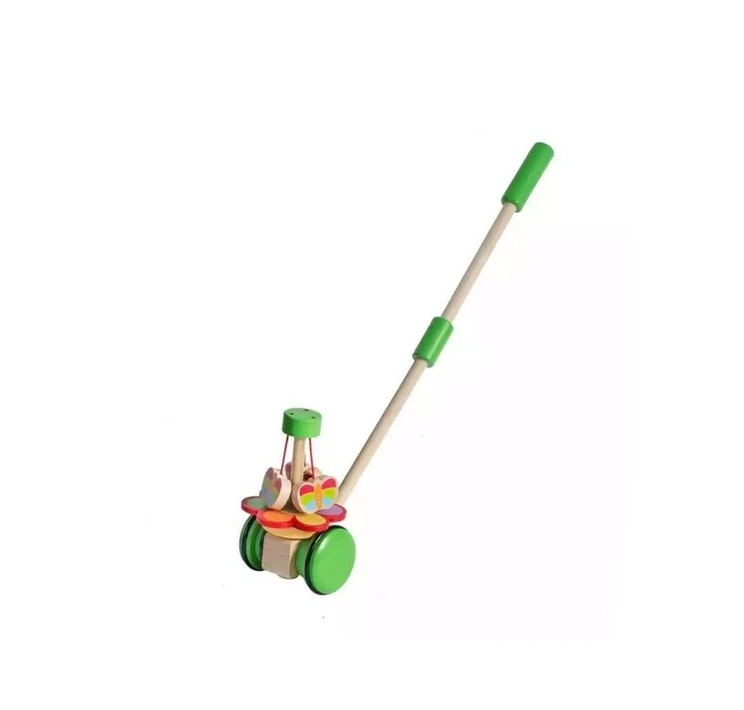Jucarie de impins din lemn, Fluturasi, multicolor, 55 cm