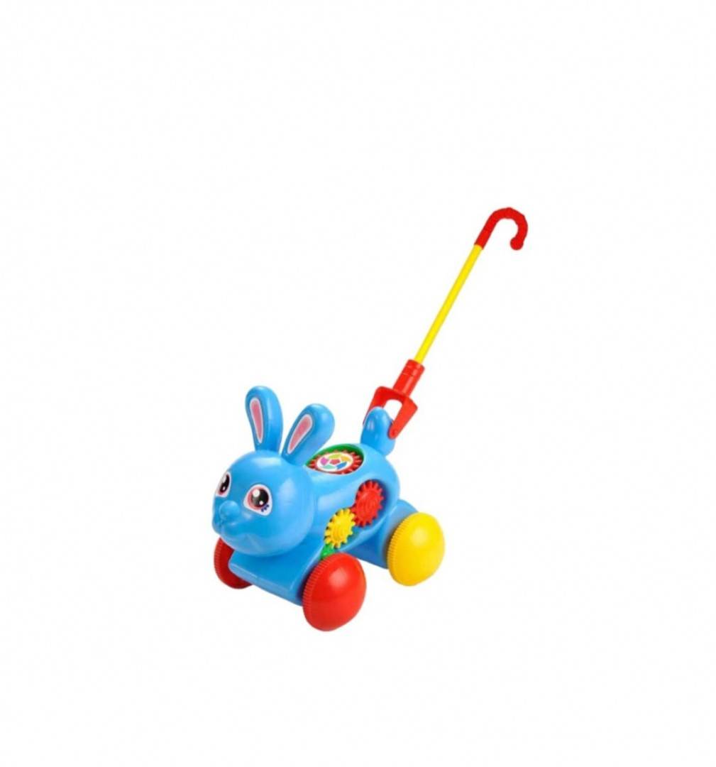 Jucarie de impins, Iepuras, sunete, albastru/multicolor, 18 luni+