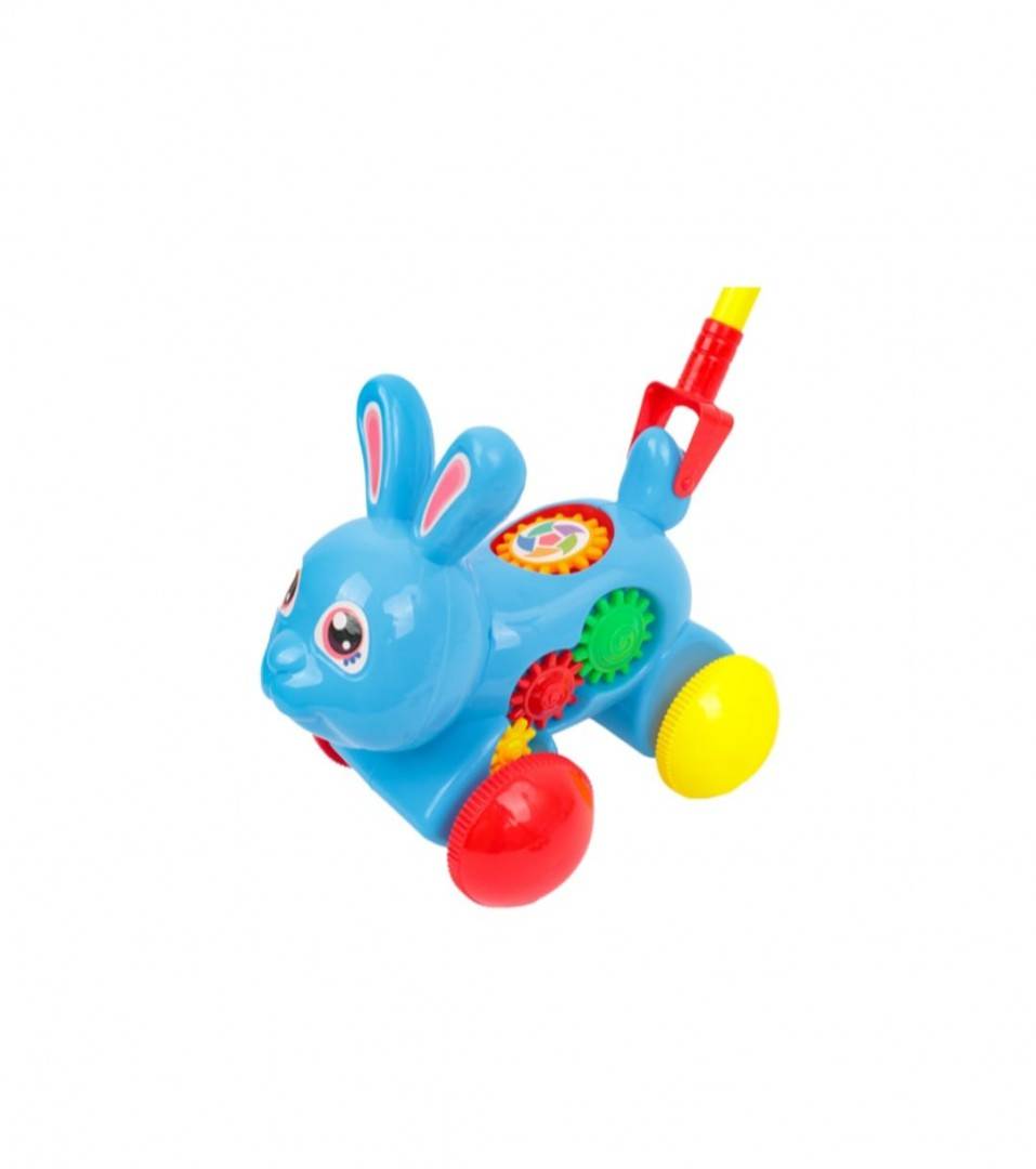 Jucarie de impins, Iepuras, sunete, albastru/multicolor, 18 luni+