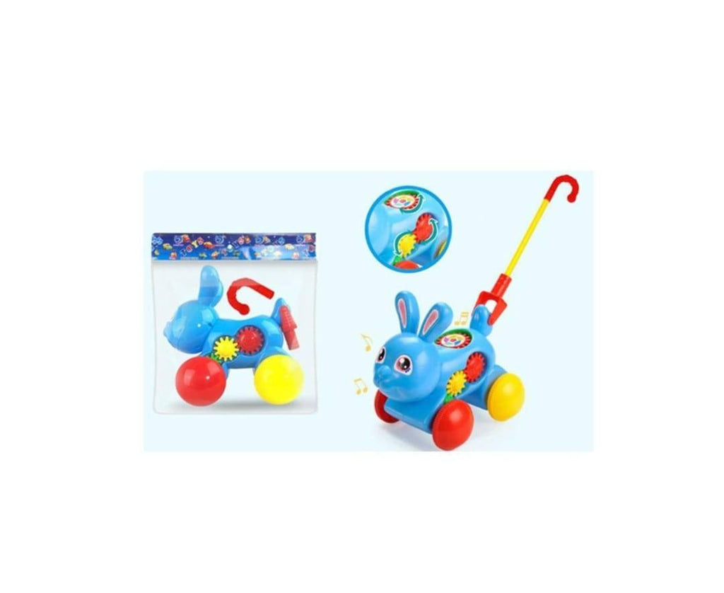 Jucarie de impins, Iepuras, sunete, albastru/multicolor, 18 luni+