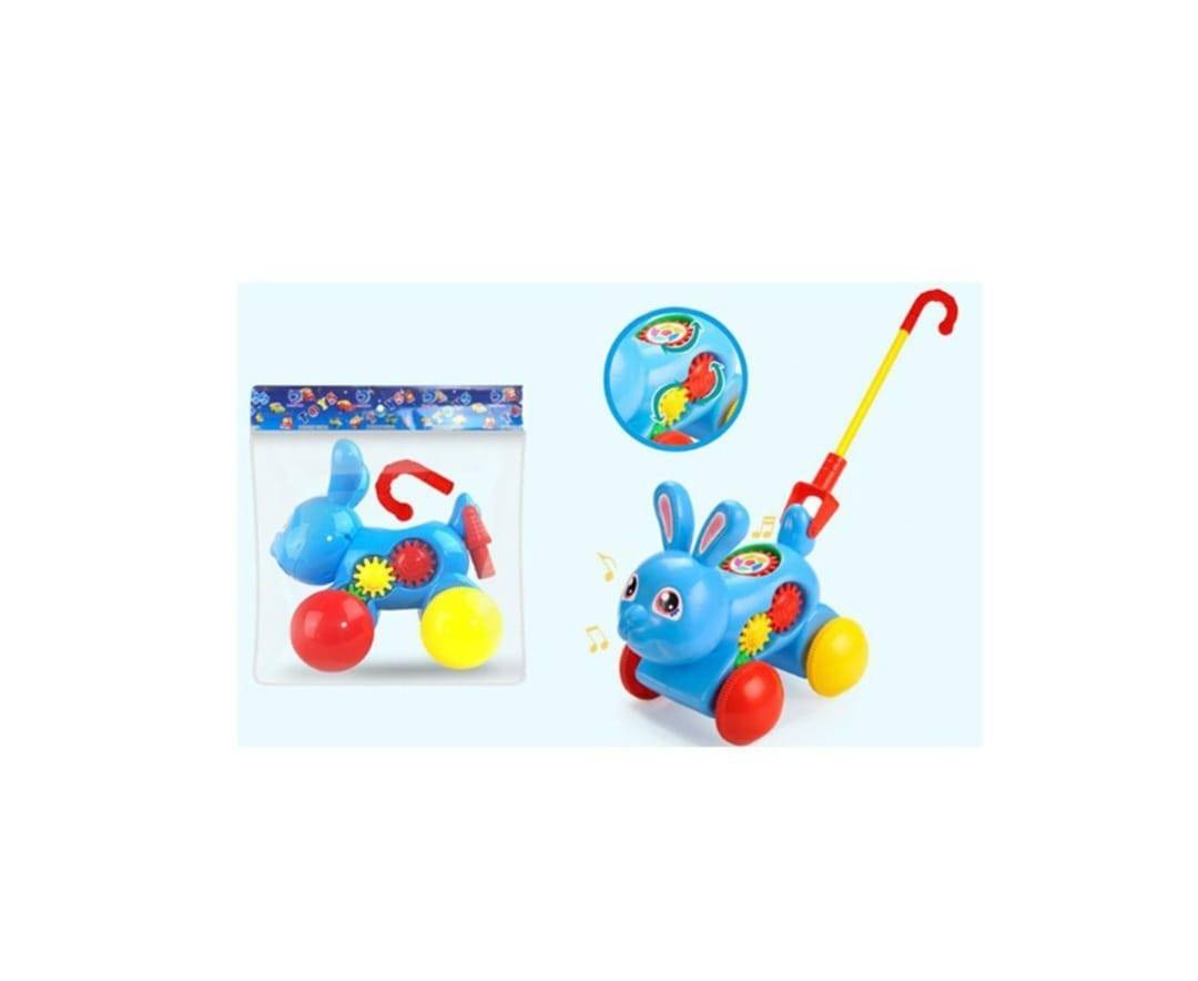 Jucarie de impins, Iepuras, sunete, albastru/multicolor, 18 luni+