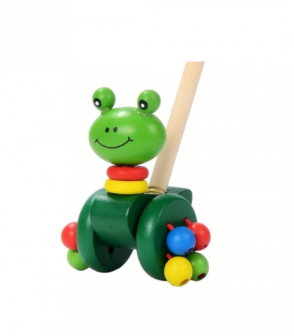 Jucarie de impins pentru copii, Broscuta, lemn, 1 an+
