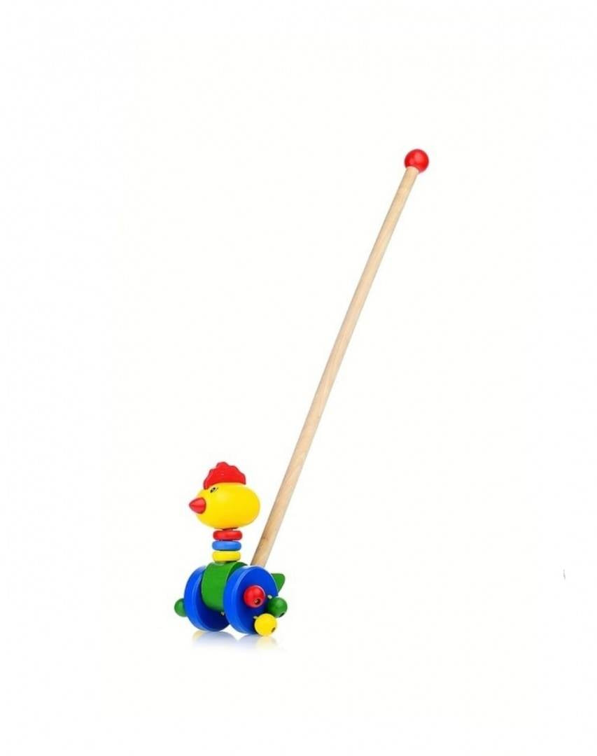Jucarie de impins pentru copii, Cocos, lemn, 1 an+