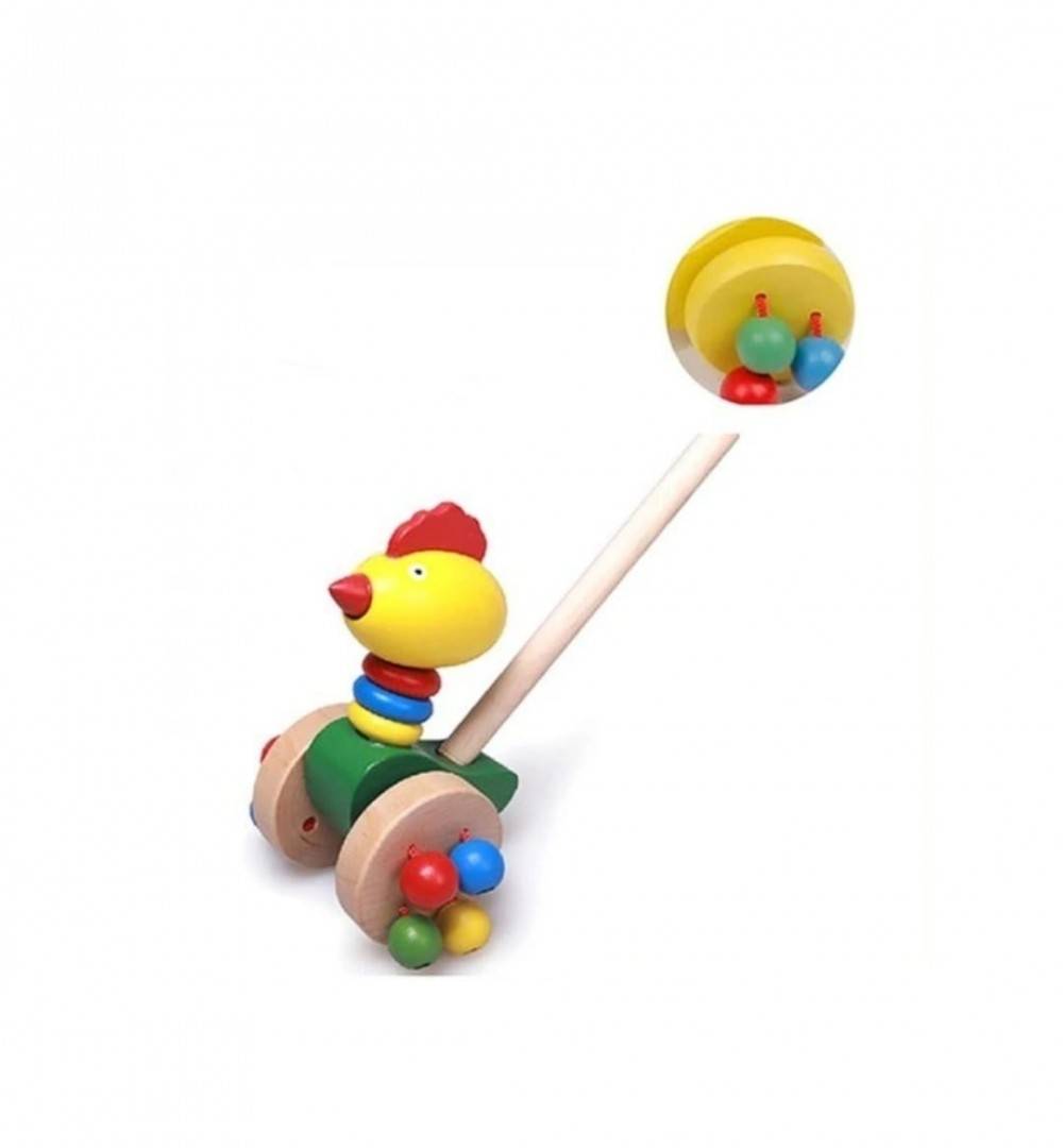 Jucarie de impins pentru copii, Cocos, lemn, 1 an+