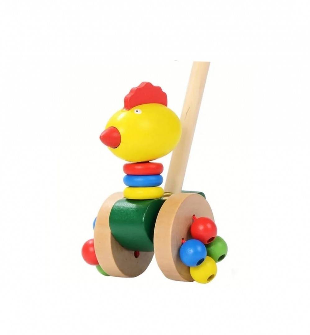 Jucarie de impins pentru copii, Cocos, lemn, 1 an+