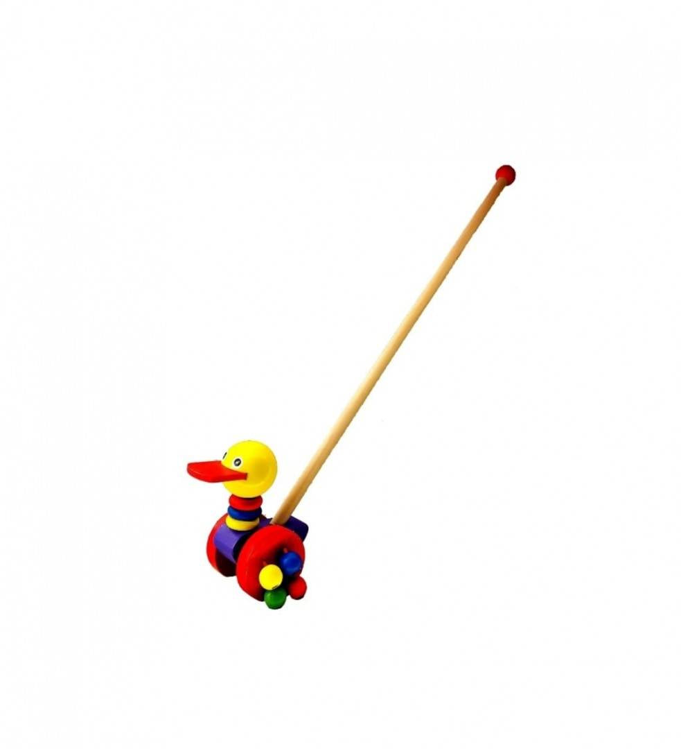 Jucarie de impins pentru copii, Ratusca, lemn, 1 an+