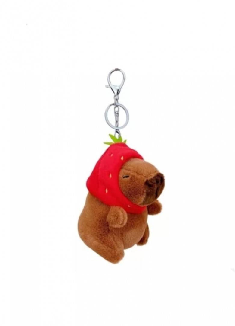Jucarie de plus, Capibara, tip breloc, maro/rosu 12 cm