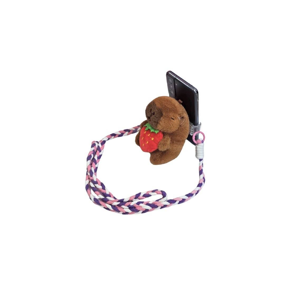 Jucarie de plus, Capibara, tip suport, accesoriu telefon, maro deschis/roz