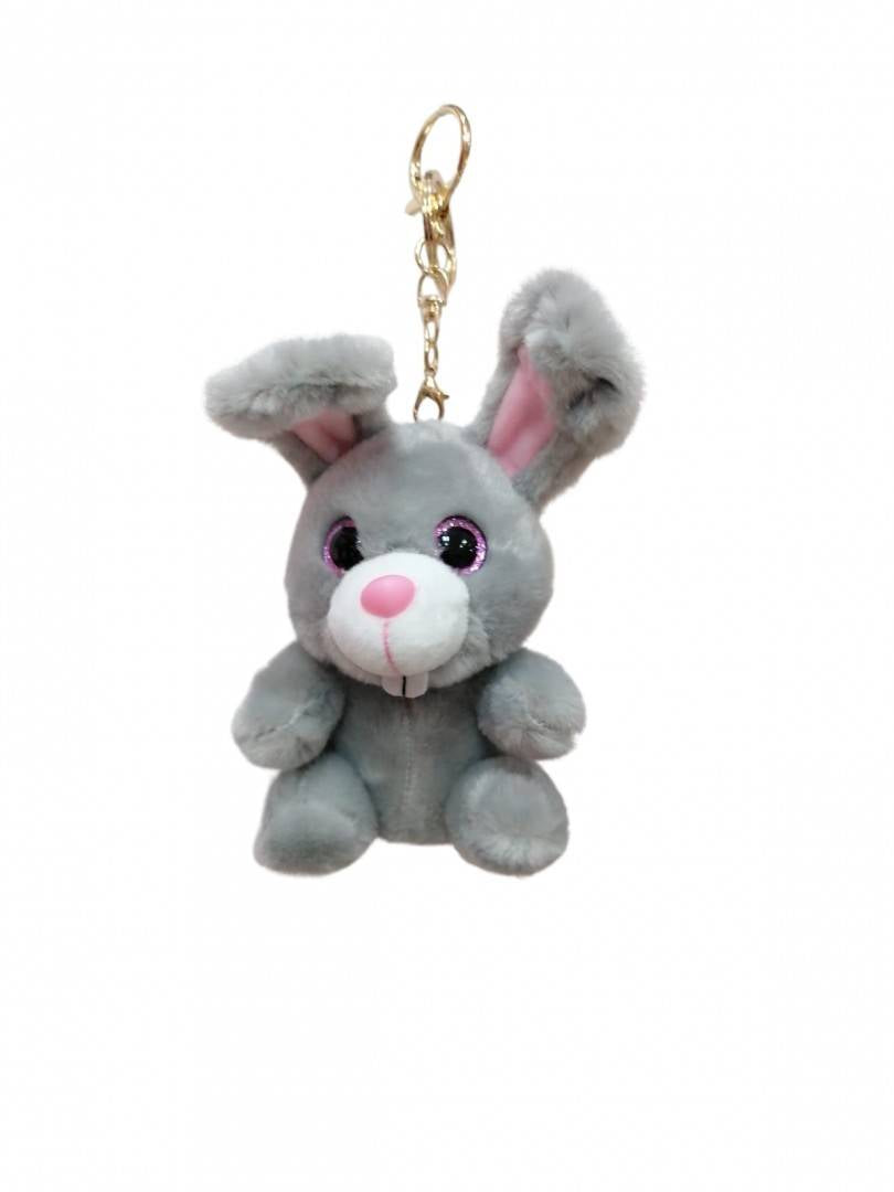 Jucarie de plus, Iepuras, tip breloc, gri, 15 cm
