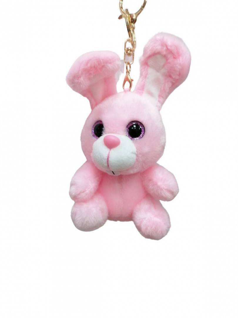 Jucarie de plus, Iepuras, tip breloc, roz, 15 cm