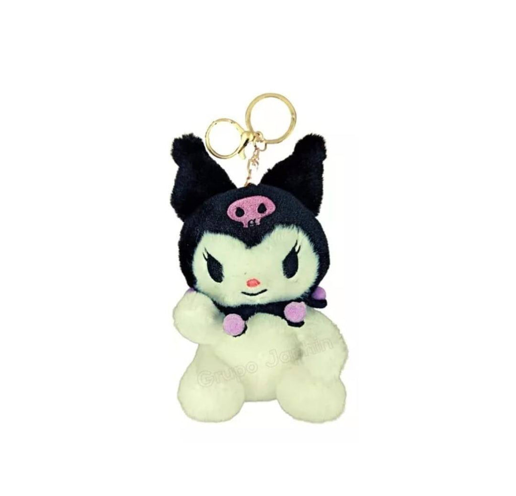 Jucarie de plus, Papusa Japoneza Sanrio Kuromi, seria Hello Kitty, tip breloc, multicolor, 12 cm
