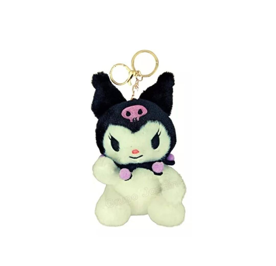 Jucarie de plus, Papusa Japoneza Sanrio Kuromi, seria Hello Kitty, tip breloc, multicolor, 12 cm