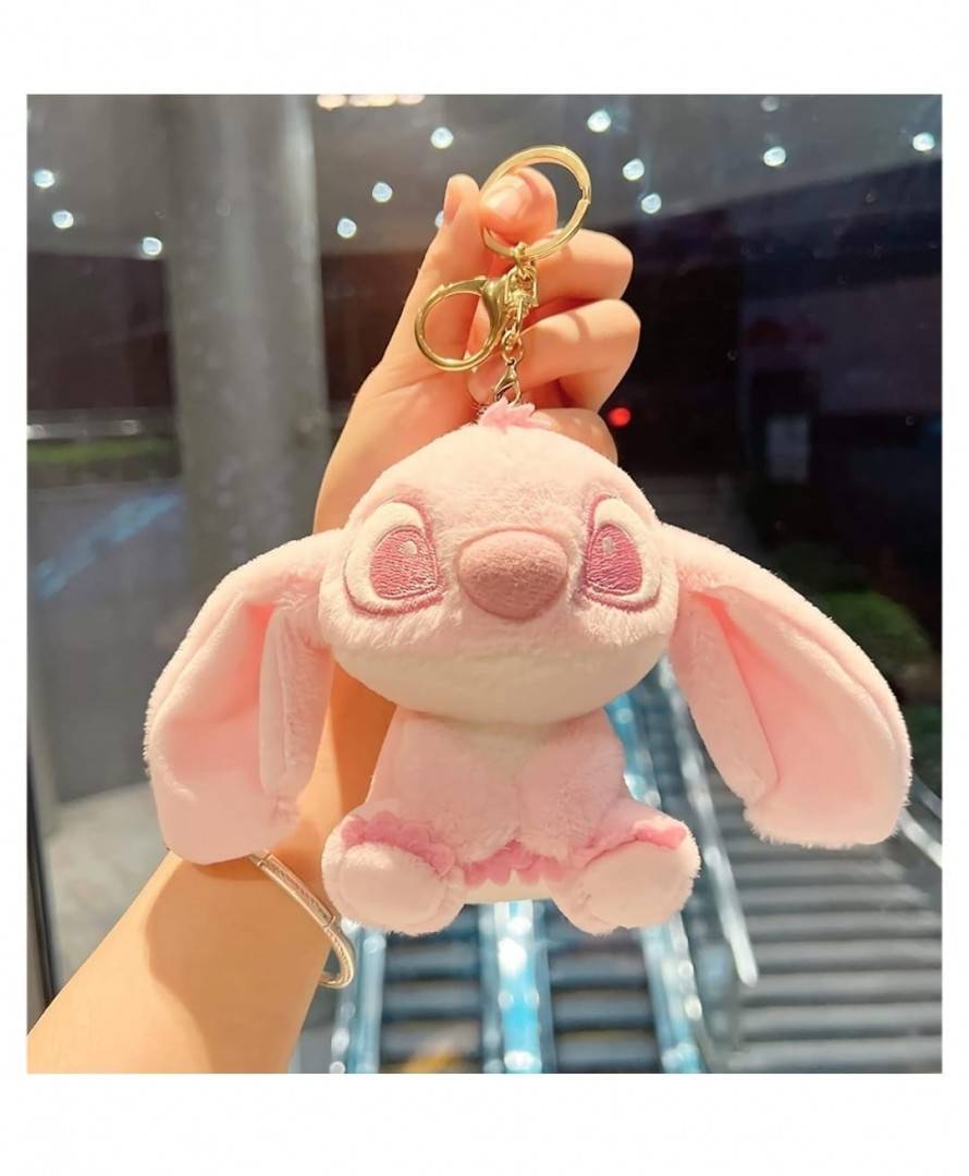 Jucarie de plus Stitch, tip breloc, roz, 15 cm