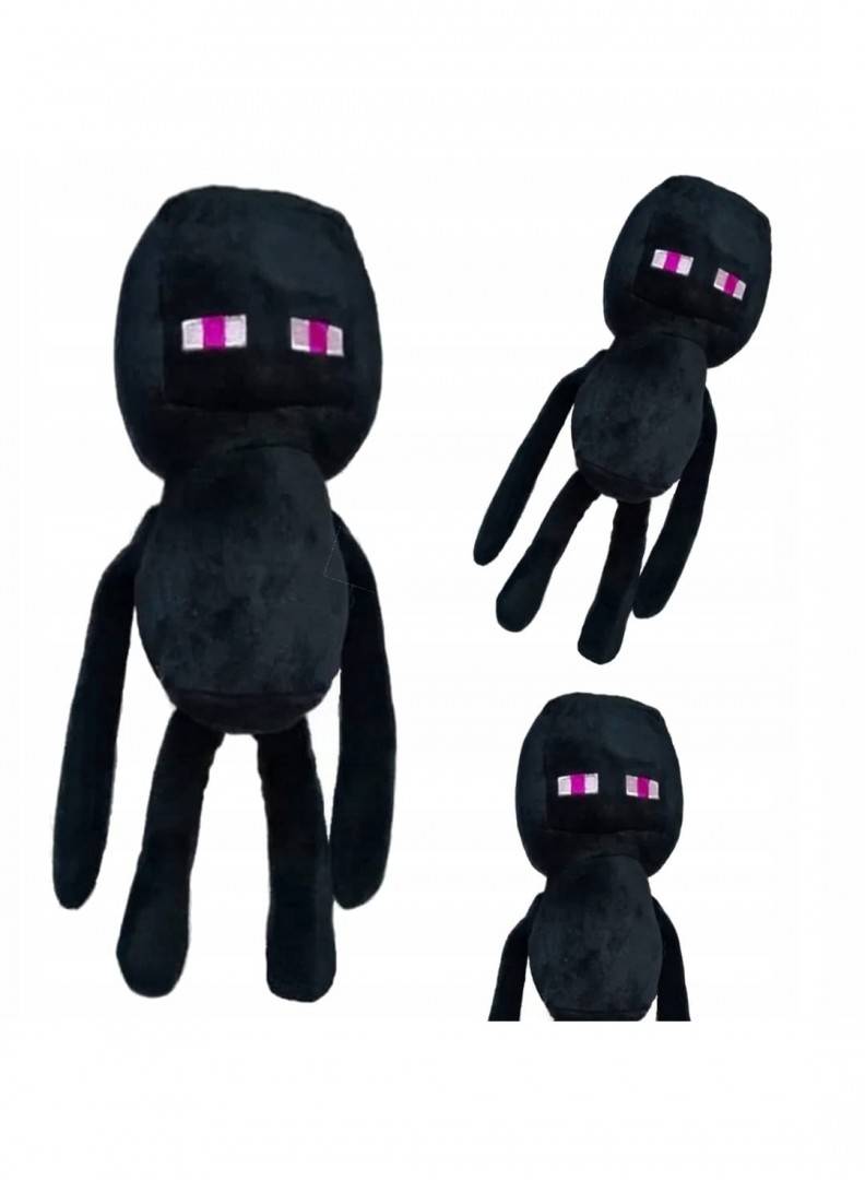 Jucarie de plus, tip Minecraft, cu ventuza, negru, 30 cm