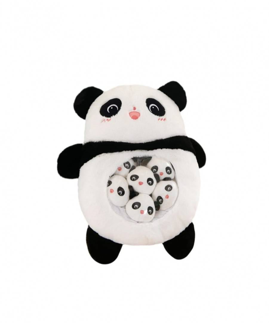 Jucarie de plus tip perna, Panda cu 6 pui, alb/multicolor, 45 cm