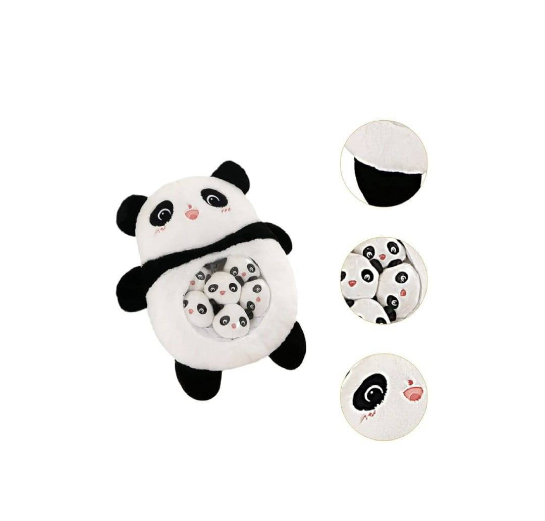 Jucarie de plus tip perna, Panda cu 6 pui, alb/multicolor, 45 cm