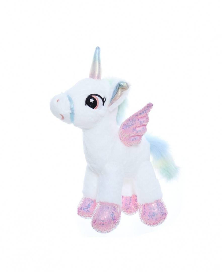 Jucarie de plus, Unicorn cu sunet, alb, 33 cm