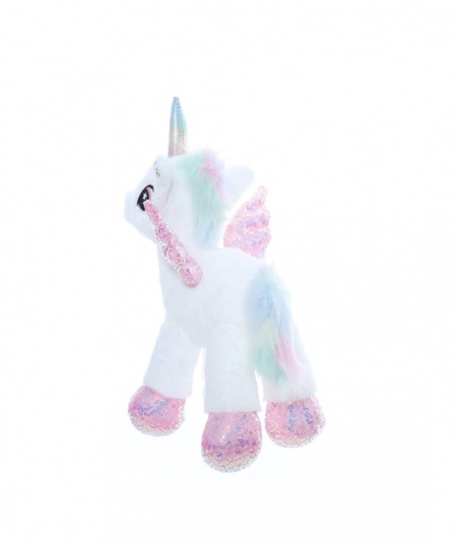 Jucarie de plus, Unicorn cu sunet, alb, 33 cm