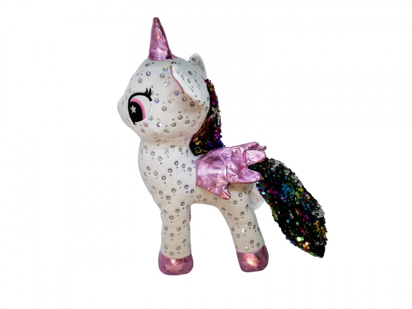 Jucarie de plus, Unicorn cu sunet, alb, 34 cm