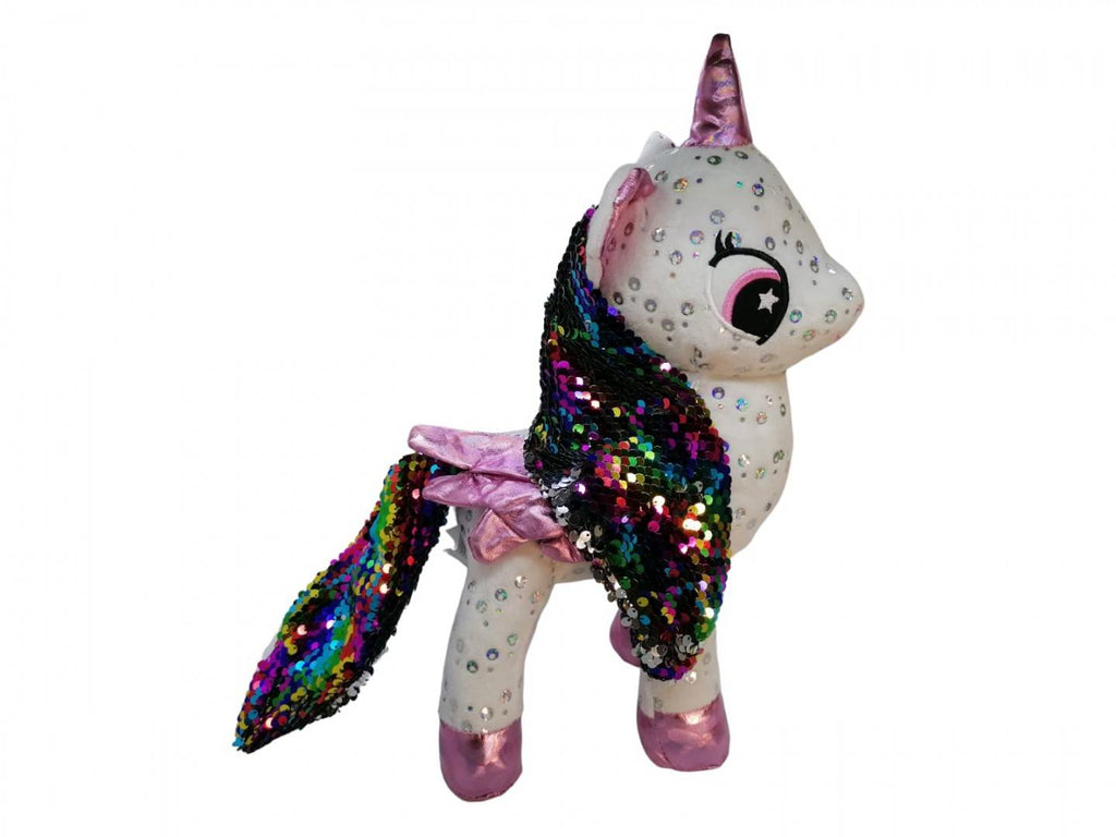 Jucarie de plus, Unicorn cu sunet, alb, 34 cm