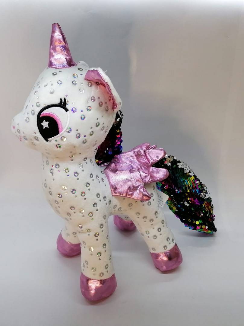 Jucarie de plus, Unicorn cu sunet, alb, 34 cm