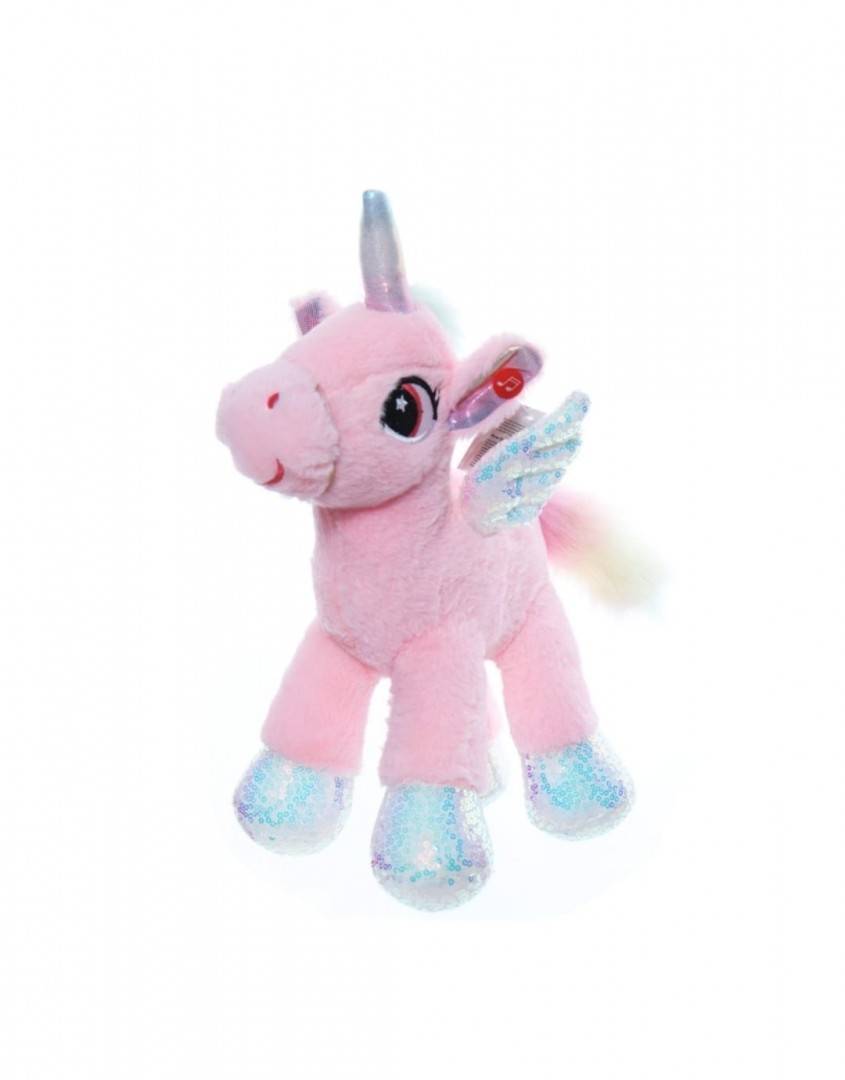 Jucarie de plus, Unicorn cu sunet, roz, 33 cm