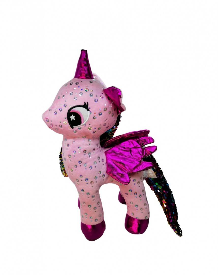 Jucarie de plus, Unicorn cu sunet, roz, 34 cm