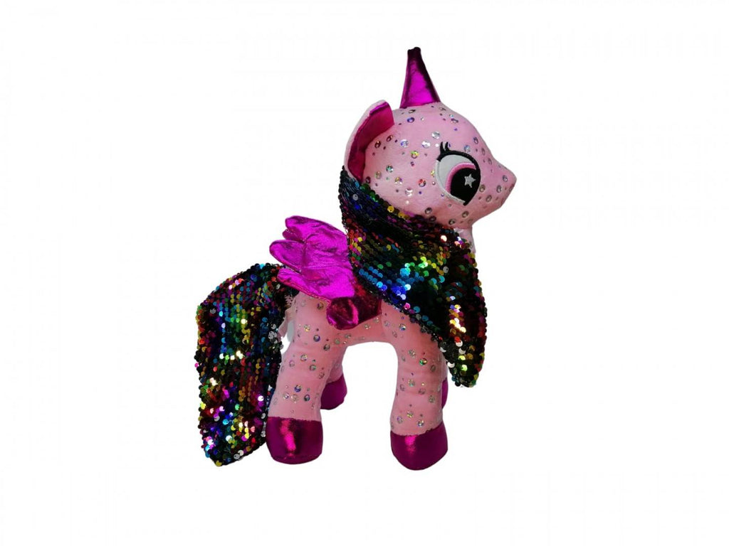Jucarie de plus, Unicorn cu sunet, roz, 34 cm