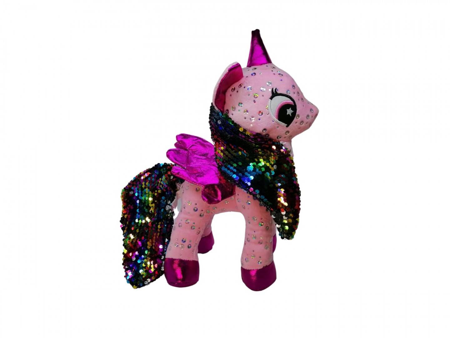 Jucarie de plus, Unicorn cu sunet, roz, 34 cm