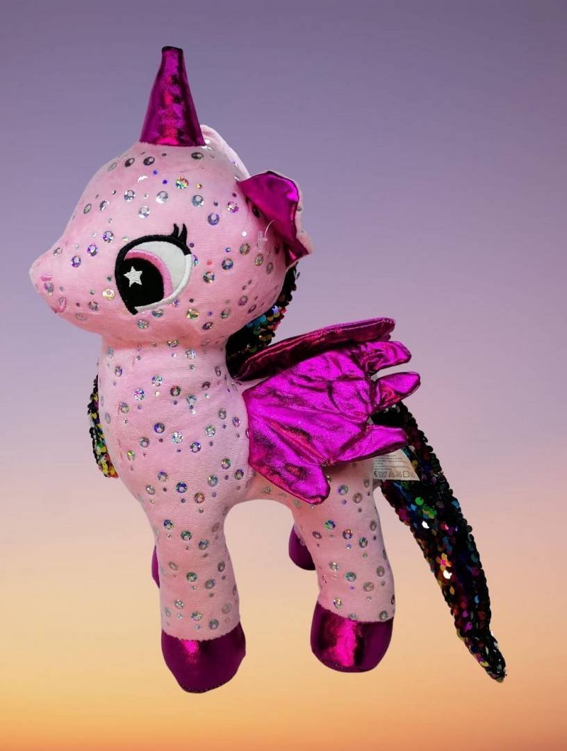 Jucarie de plus, Unicorn cu sunet, roz, 34 cm