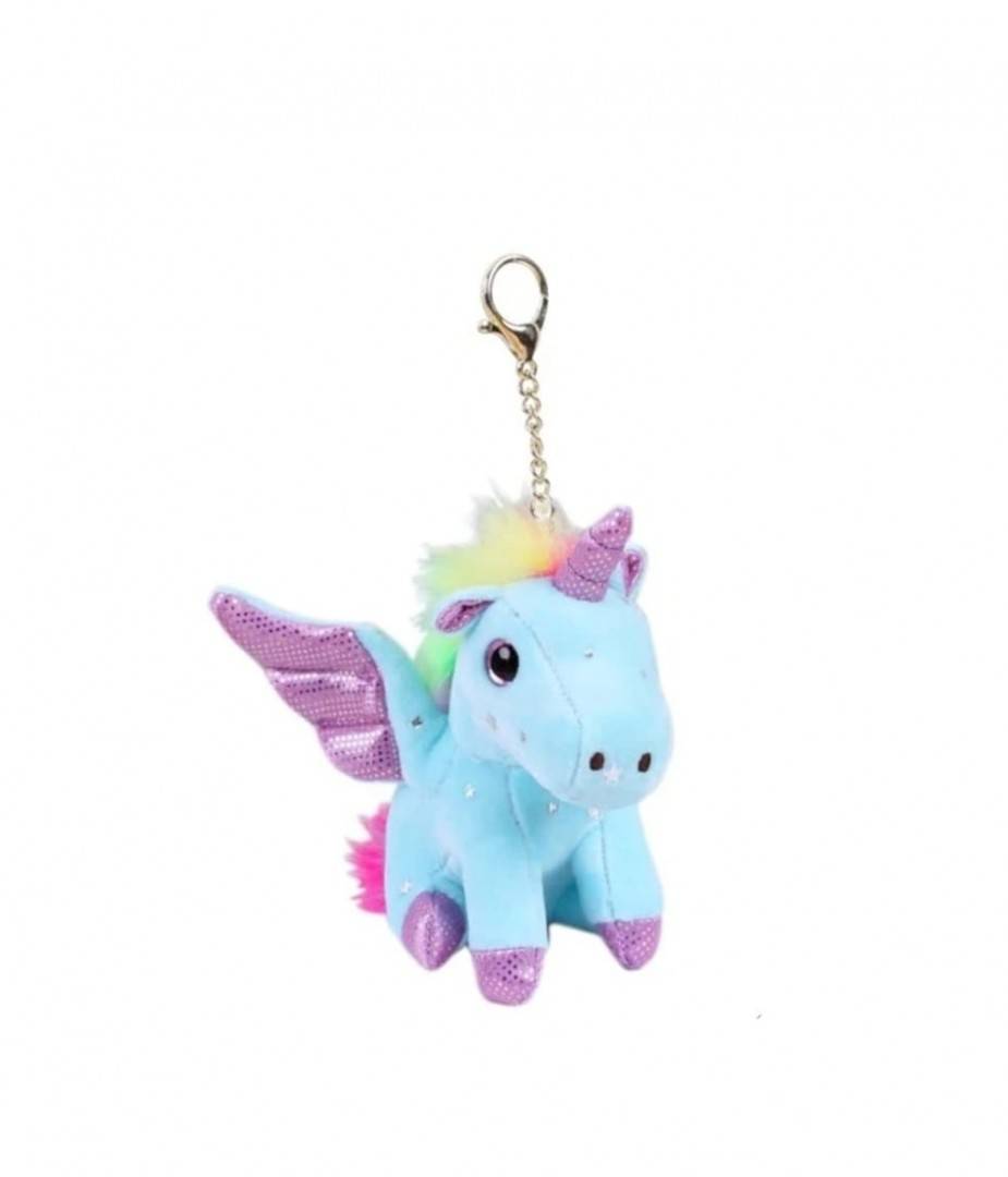 Jucarie de plus, Unicorn, tip breloc, bleu, 15 cm