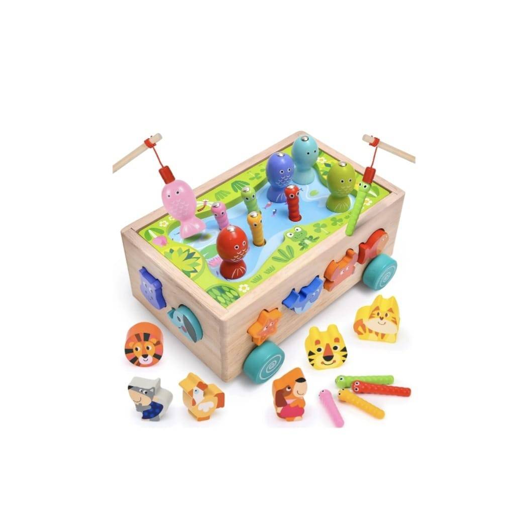Jucarie de tras din lemn cu sortator, pescuit, forme si animale, multicolor, 18 luni + – imagine 3 | Masha Shop