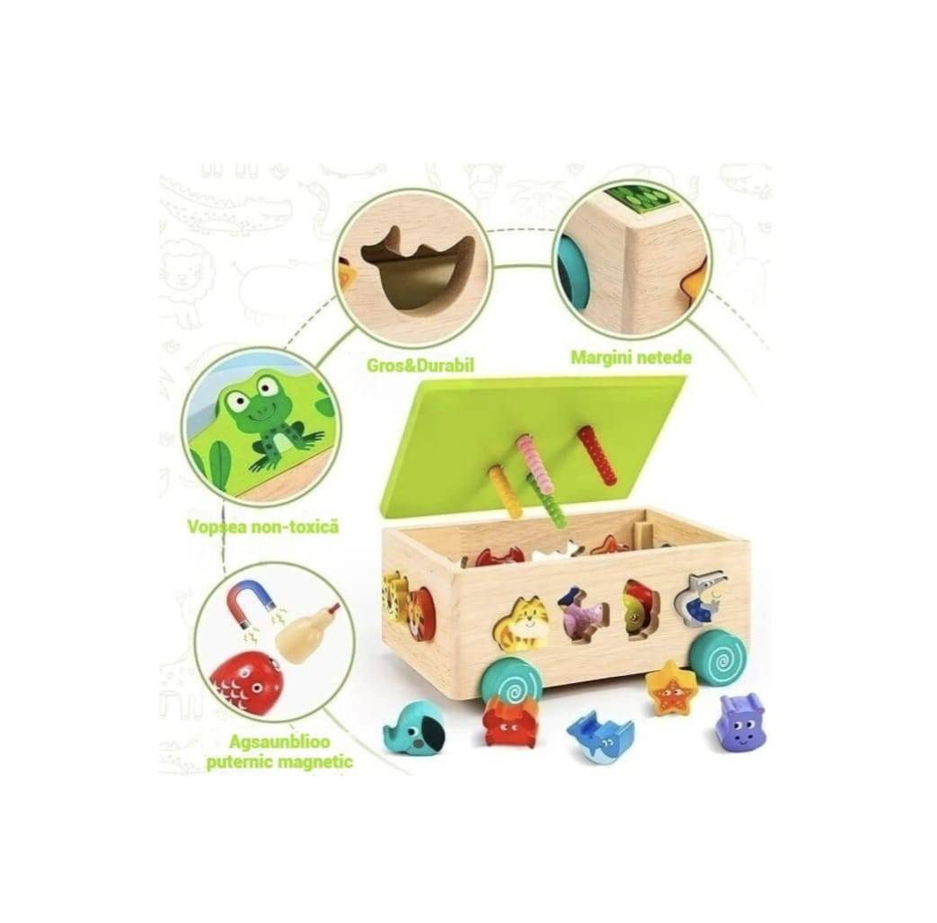 Jucarie de tras din lemn cu sortator, pescuit, forme si animale, multicolor, 18 luni + – imagine 4 | Masha Shop