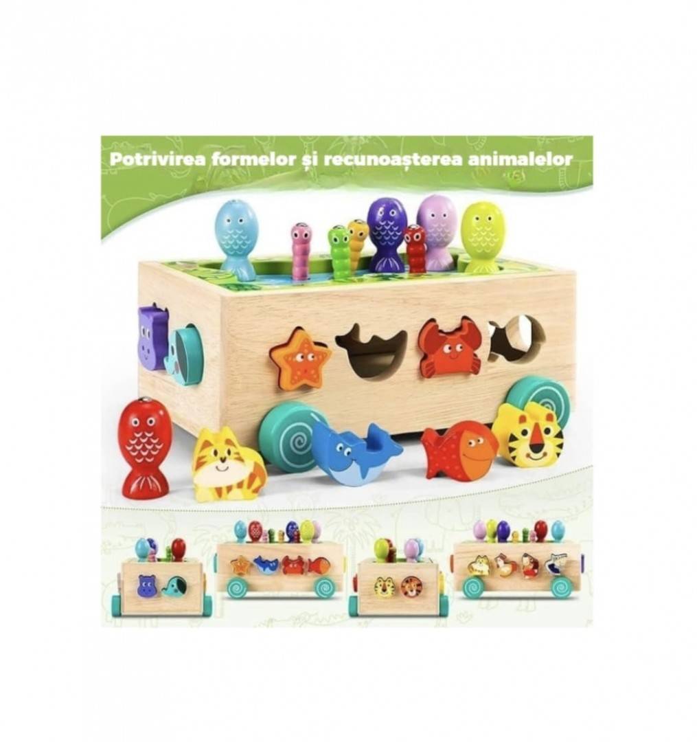 Jucarie de tras din lemn cu sortator, pescuit, forme si animale, multicolor, 18 luni + – imagine 5 | Masha Shop