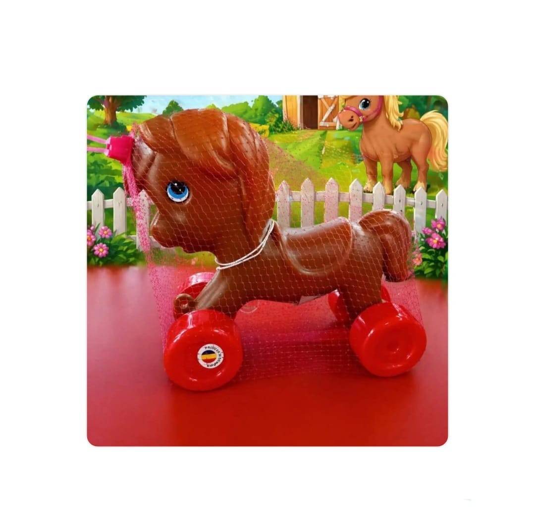 Jucarie de tras pentru copii, Calut, maro, 24 cm, 1 an+