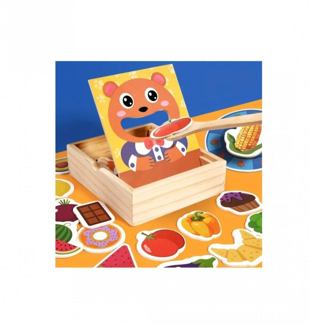 Jucarie educativa, Hraneste Ursuletul, montessori, lemn, multicolor
