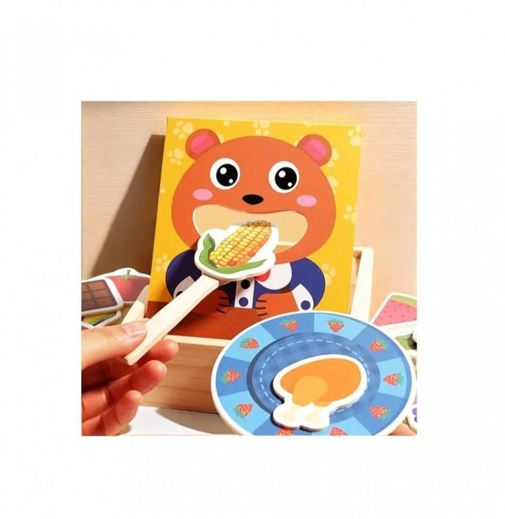 Jucarie educativa, Hraneste Ursuletul, montessori, lemn, multicolor